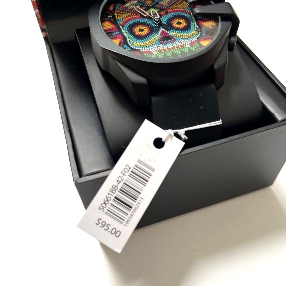 ED HARDY Oversized Skull Beaded Dial Wristwatch Color Black Silicone Strap Watch - Picture 7 of 8